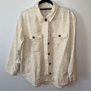 NWOT Madewell M Donegal Flannel Shirt-Jacket ivory speckled color, brown buttons